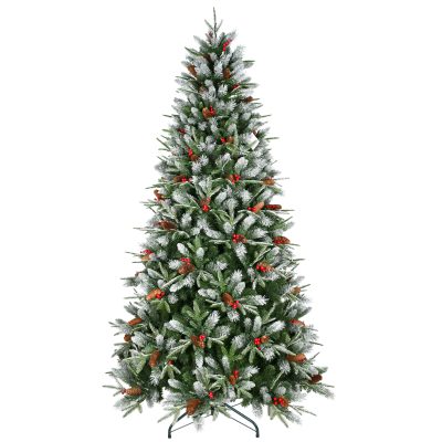 KCF| PE+PVC Xmas Tree with Red Berries & Pine Cones Decorations- Optional LED Lighting