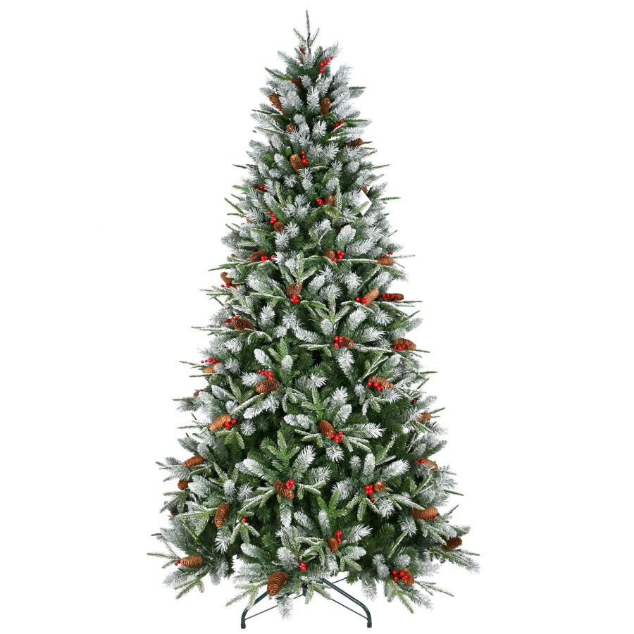 KCF| PE+PVC Xmas Tree with Red Berries & Pine Cones Decorations- Optional LED Lighting
