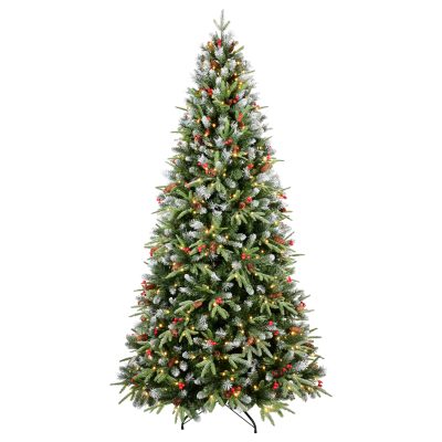 KCF| PE+PVC Xmas Tree with Red Berries & Pine Cones Decorations- Optional LED Lighting