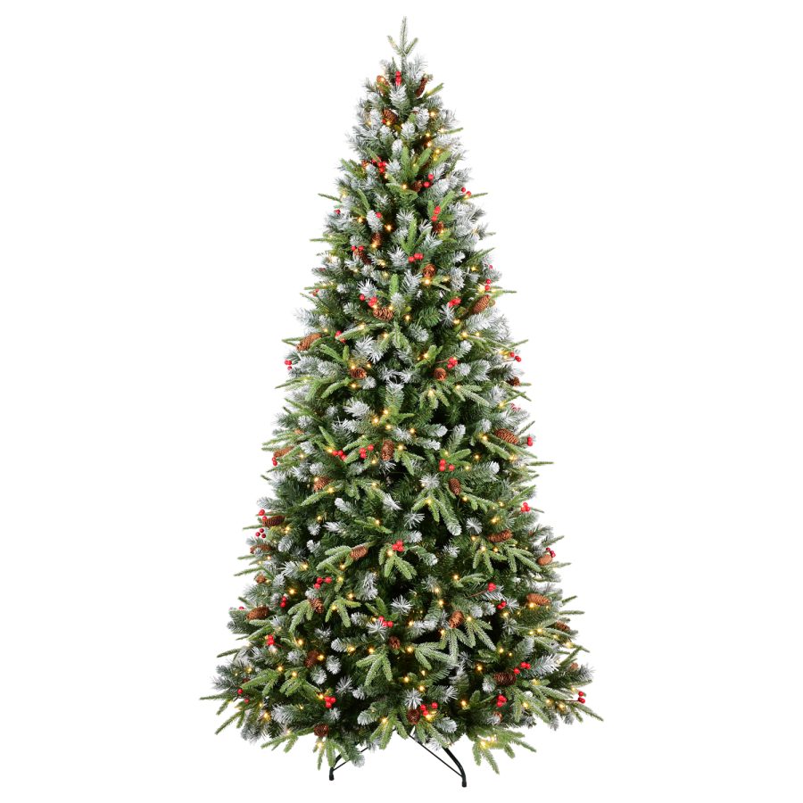 KCF| PE+PVC Xmas Tree with Red Berries & Pine Cones Decorations- Optional LED Lighting