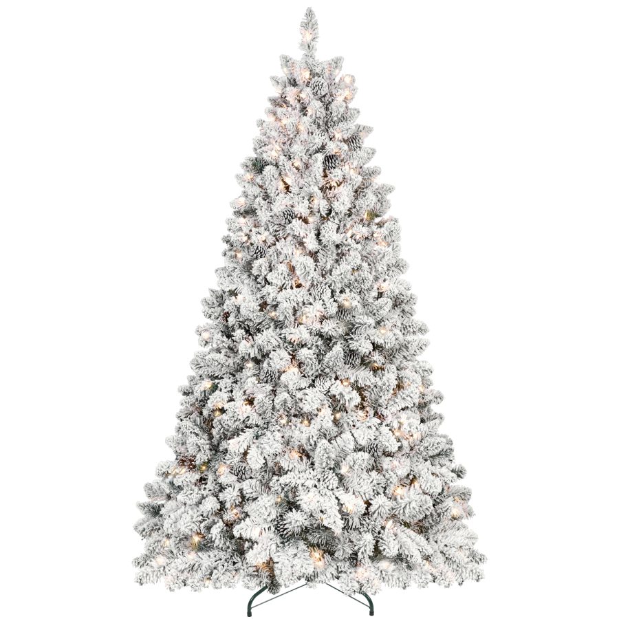BCES| Colorful LED Flocked Christmas Tree with Pine Cones Decorations