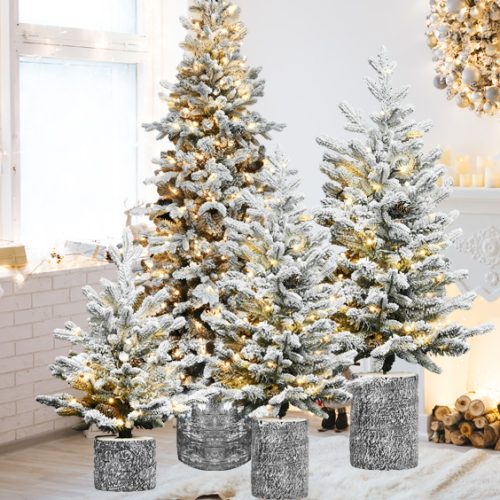 OCCO| Home&Tabletop Decor- Mini Potted Flocked Xmas Tree with Pine Cones