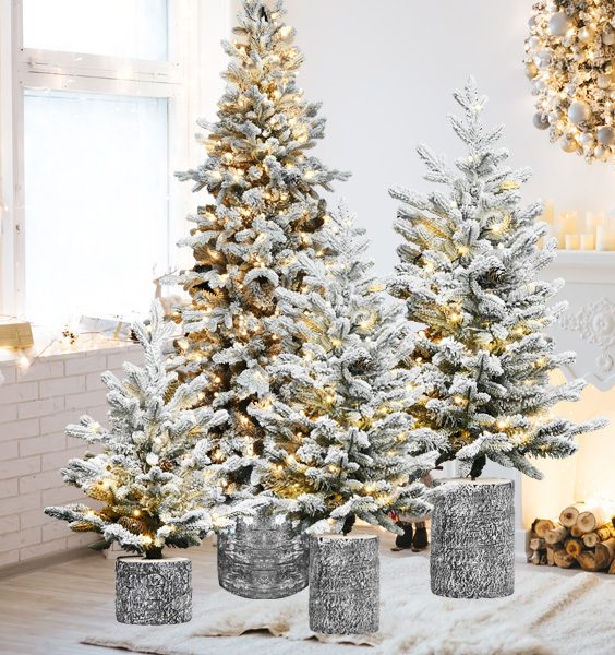 OCCO| Home&Tabletop Decor- Mini Potted Flocked Xmas Tree with Pine Cones