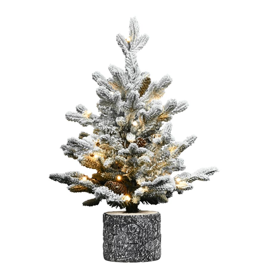 OCCO| Home&Tabletop Decor- Mini Potted Flocked Xmas Tree with Pine Cones