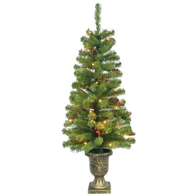 SCTE| 4ft Potted Xmas Tree with Pine Cones & Pre-lit LED Lights