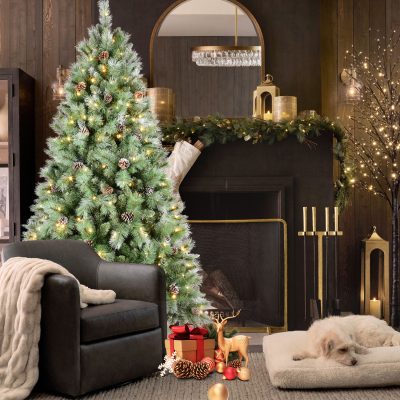 LCEO| Frosted-Effect Xmas Tree with Pine Cones & Needles - Optional Lighting