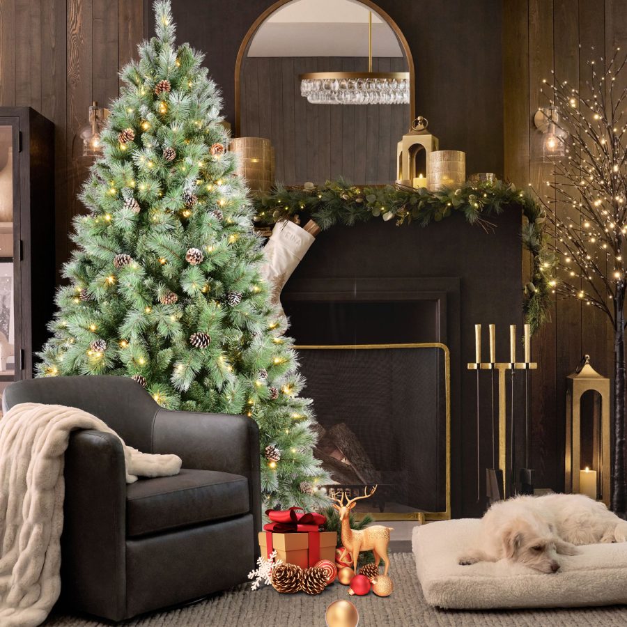 LCEO| Frosted-Effect Xmas Tree with Pine Cones & Needles - Optional Lighting