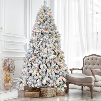 BCES| Colorful LED Flocked Christmas Tree with Pine Cones Decorations