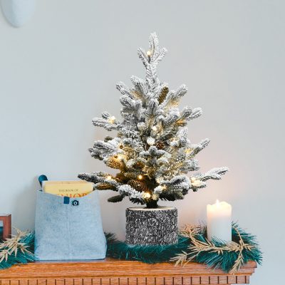 OCCO| Home&Tabletop Decor- Mini Potted Flocked Xmas Tree with Pine Cones