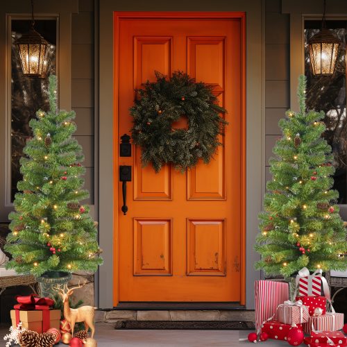 SCTE| 4ft Potted Xmas Tree with Pine Cones & Pre-lit LED Lights