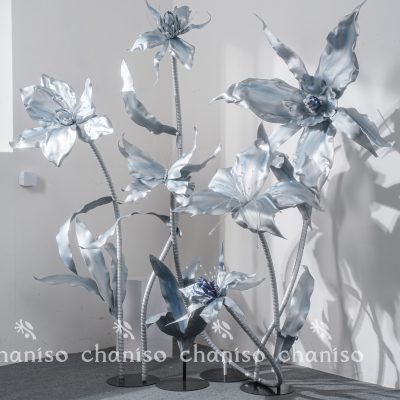 Pale Blue Silver-Plated Giant Floor Flowers