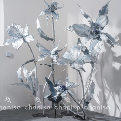 Pale Blue Silver-Plated Giant Floor Flowers