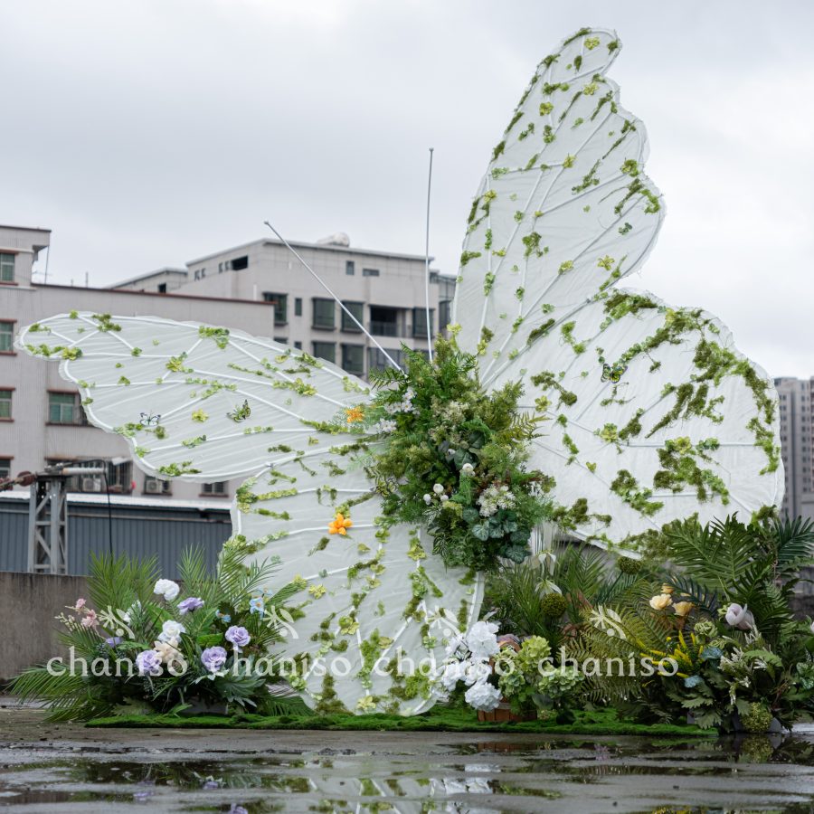Giant Butterfly Installation with Companion Flowers