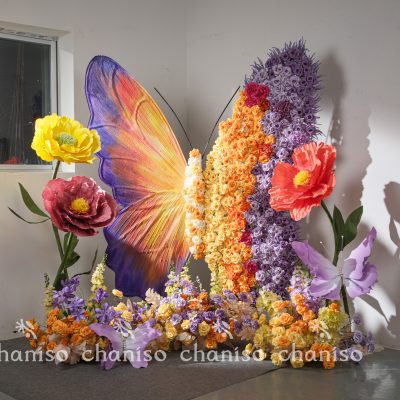 Giant Butterfly Installation with Companion Flowers