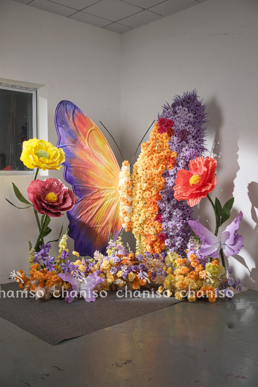 Giant Butterfly Installation with Companion Flowers