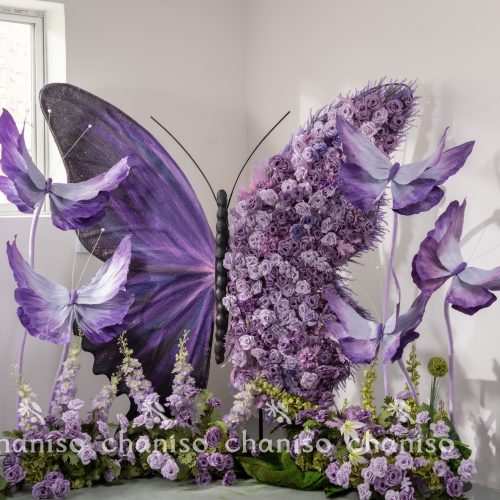 Giant Butterfly Installation with Companion Flowers