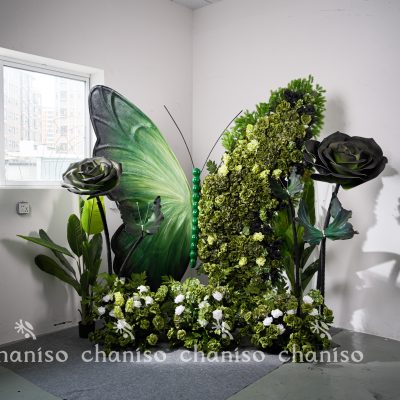 Giant Butterfly Installation with Companion Flowers