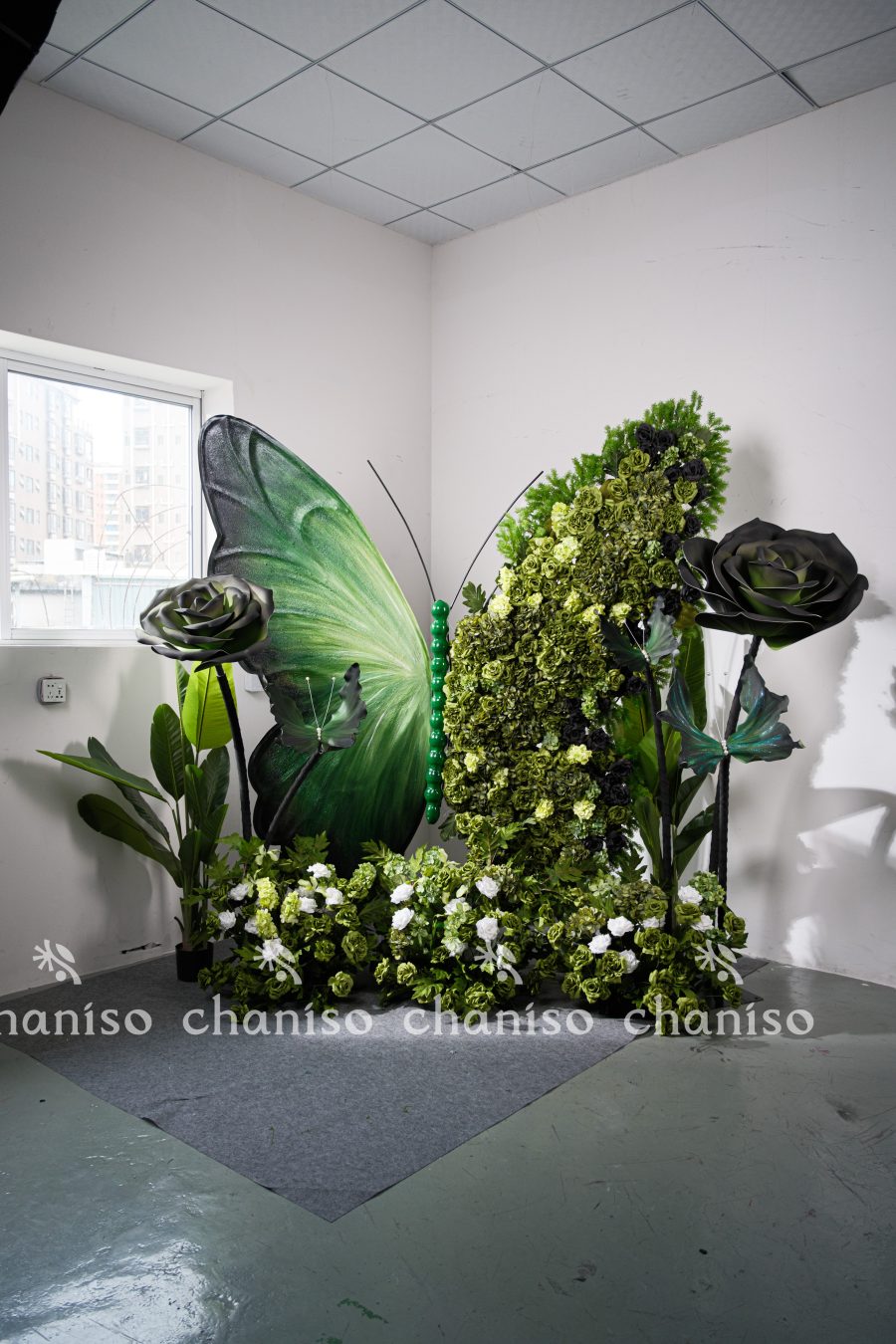 Giant Butterfly Installation with Companion Flowers