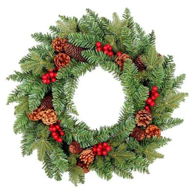Evergreen Wreath with Natural Pine Cones - Ready to Hang