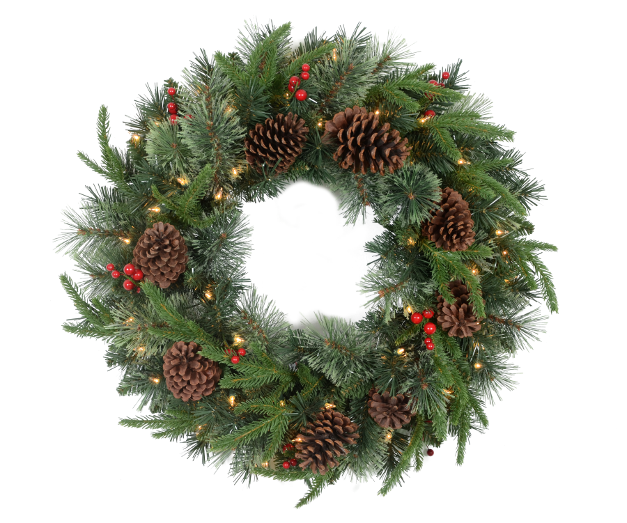 Evergreen Wreath with Natural Pine Cones - Ready to Hang