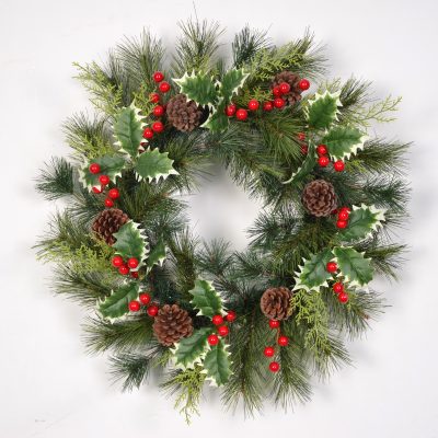 Evergreen Wreath with Natural Pine Cones - Ready to Hang