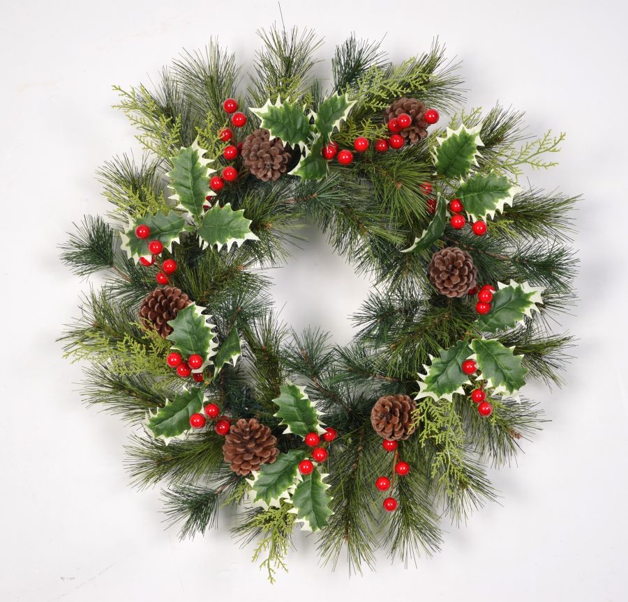 Evergreen Wreath with Natural Pine Cones - Ready to Hang