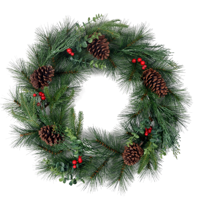 Evergreen Wreath with Natural Pine Cones - Ready to Hang