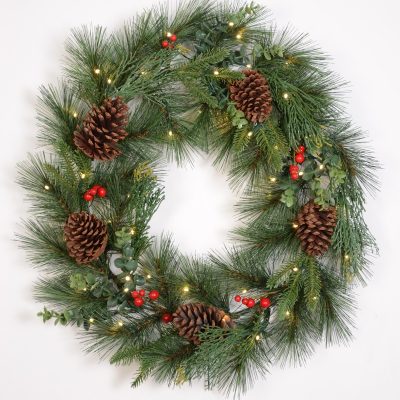 Evergreen Wreath with Natural Pine Cones - Ready to Hang
