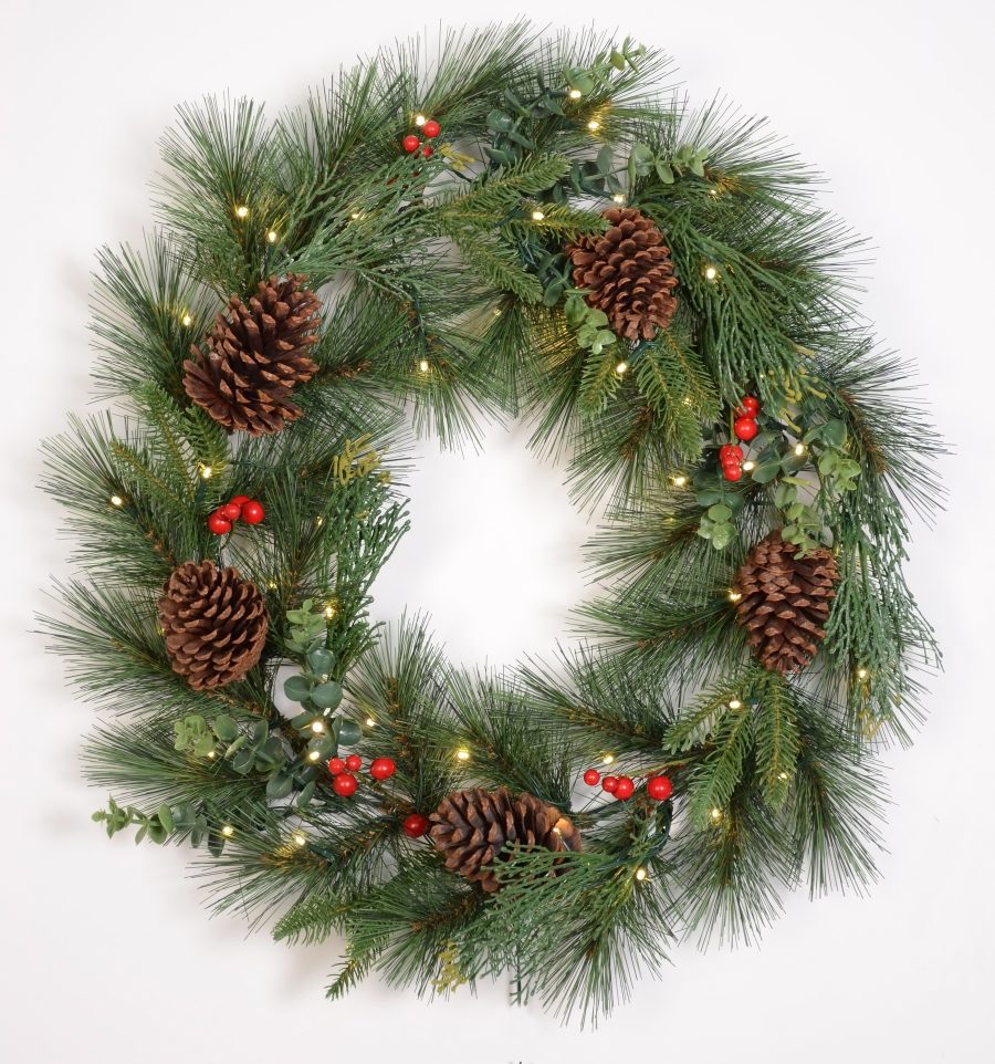 Evergreen Wreath with Natural Pine Cones - Ready to Hang