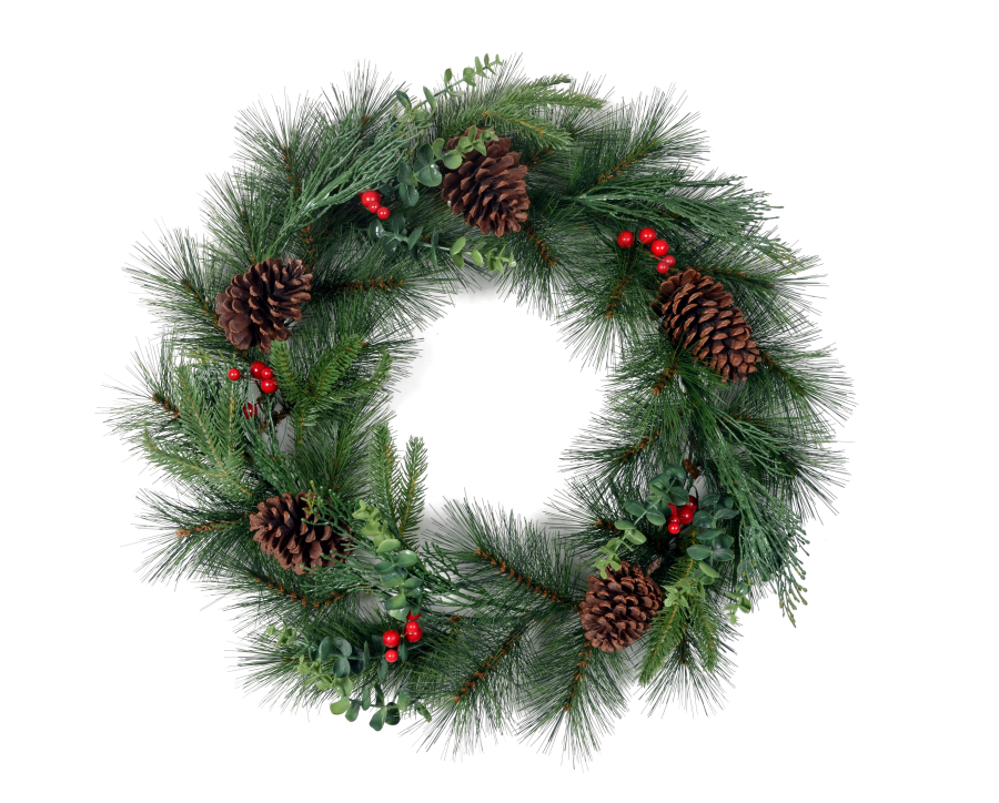 Evergreen Wreath with Natural Pine Cones - Ready to Hang